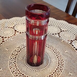 Vintage Bohemian hand Cut to Clear Red Crystal Vase In Czh